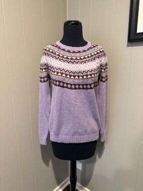 The New Society Girls 16Y Lilac Fair Isle Crewneck Sweater